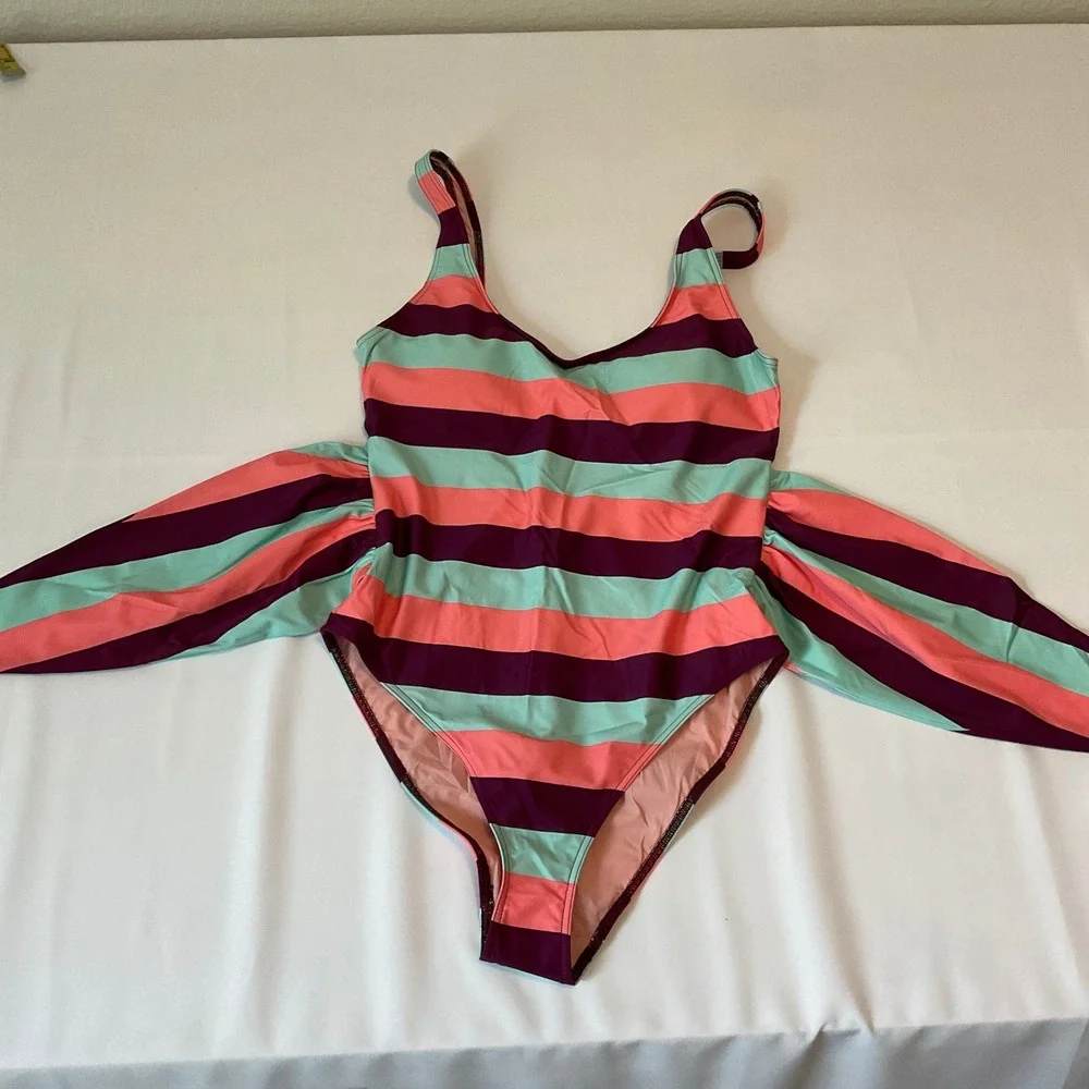 Tanya Taylor One Piece Swimsuit Womens M Multicolor Excellent Striped Knot Front